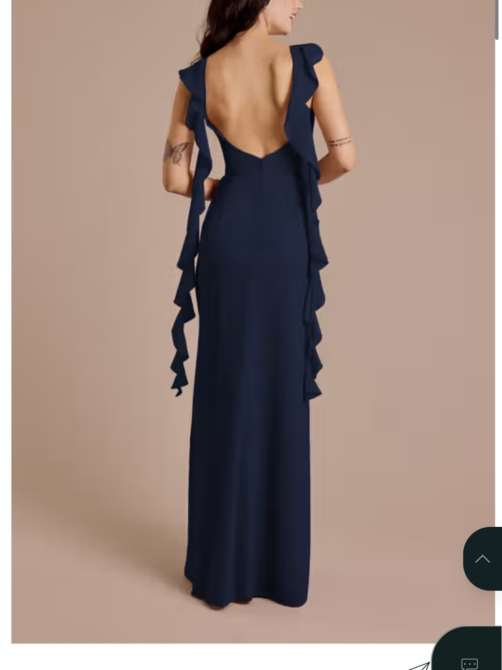 David's Bridal Navy Ruffle-Back Open-Back Maxi Dress